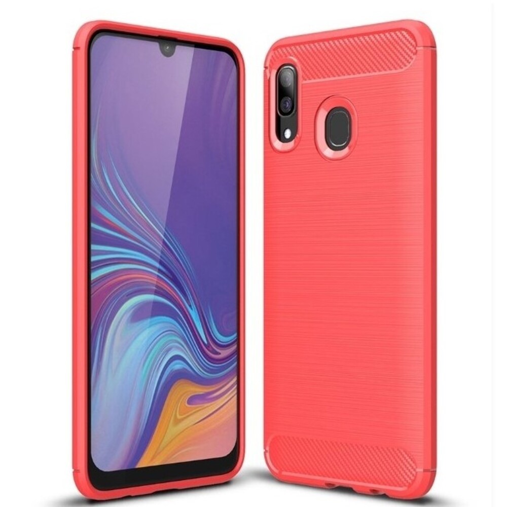 Forcell Samsung Galaxy A40 Brushed Carbon Θήκη Σιλικόνης - Red