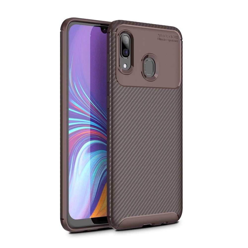 Samsung Galaxy A40 Θήκη Σιλικόνης Καφέ Carbon Fiber Silicone Case Brown