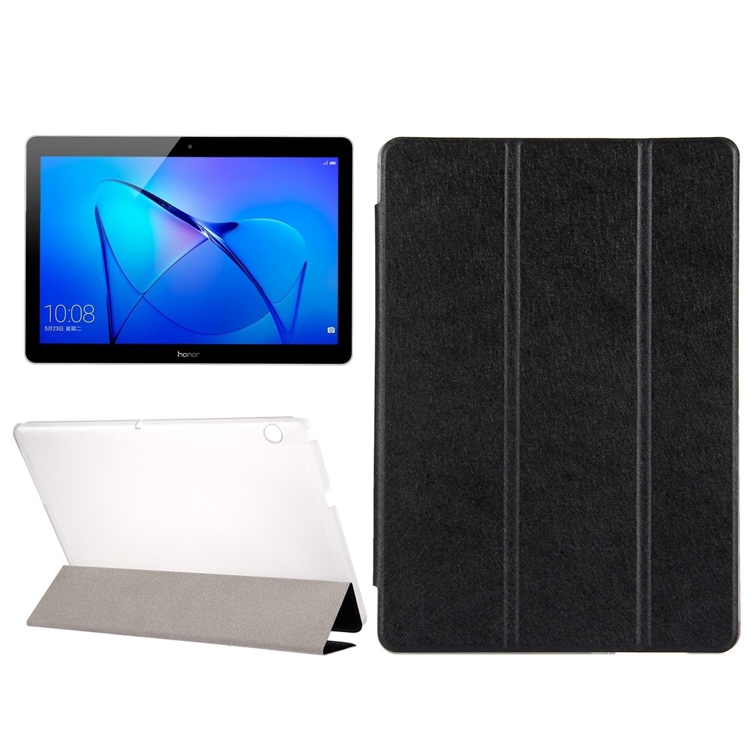 Θήκη Tablet Huawei Mediapad T3 9.6'' Μαύρη Ημιδιάφανη Silk Texture Horizontal Flip Leather Case with 3-folding Holder Black
