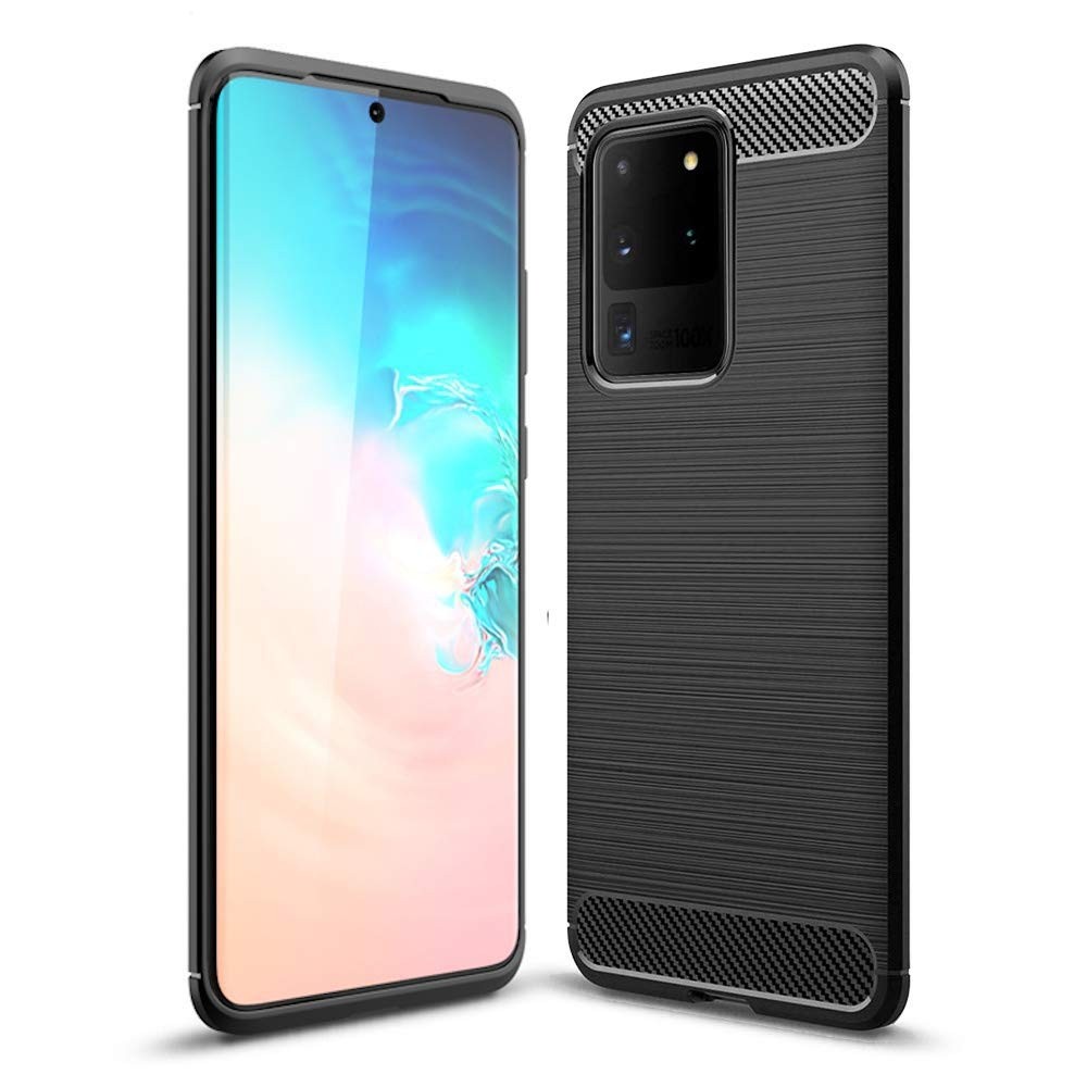 Θήκη Samsung Galaxy S20 Ultra Σιλικόνης Μαύρη Brushed Carbon Fiber Silicone Case Black