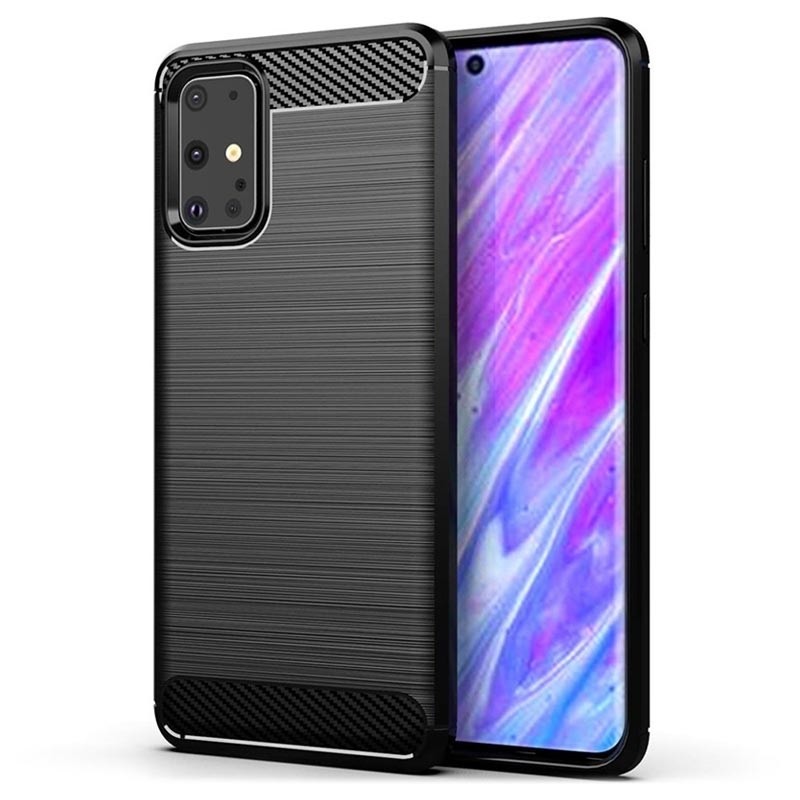 Θήκη Samsung Galaxy S20+ Σιλικόνης Μαύρη Brushed Carbon Fiber Silicone Case Black