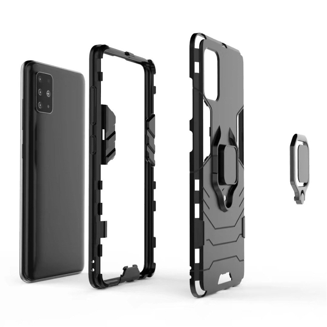 Σκληρή Θήκη Samsung Galaxy A51 4G Μαύρη Με Σταντ PC+TPU Shockproof with Magnetic Ring Holder Black