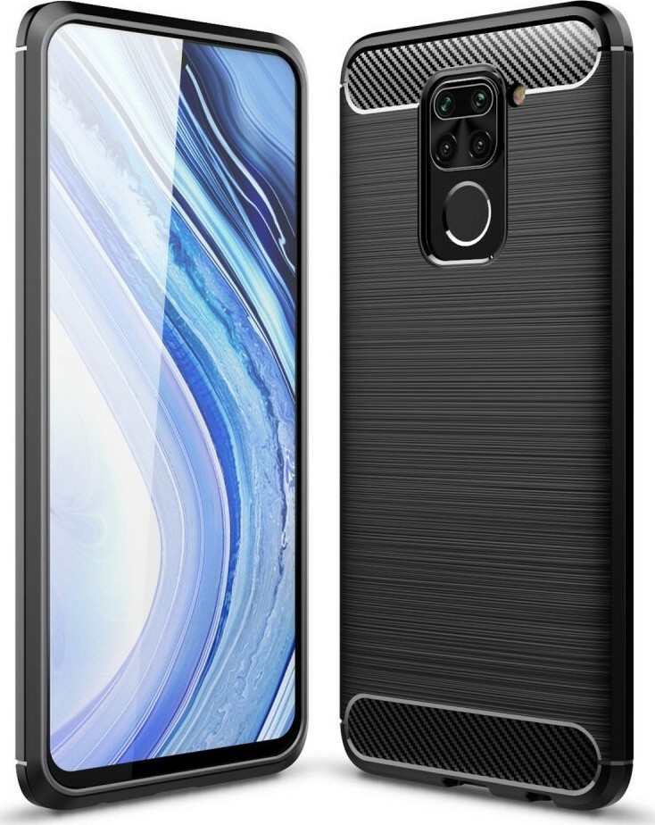Θήκη Xiaomi Redmi Note 9 Σιλικόνης Μαύρη Brushed Carbon Fiber Silicone Case Black