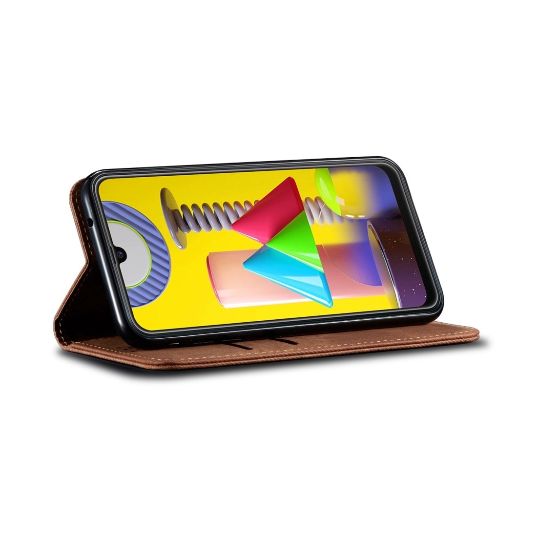 Θήκη Samsung Galaxy M31 Βιβλίο Καφέ Denim Texture Casual Style Horizontal Flip Case with Holder & Card Slots & Wallet Brown