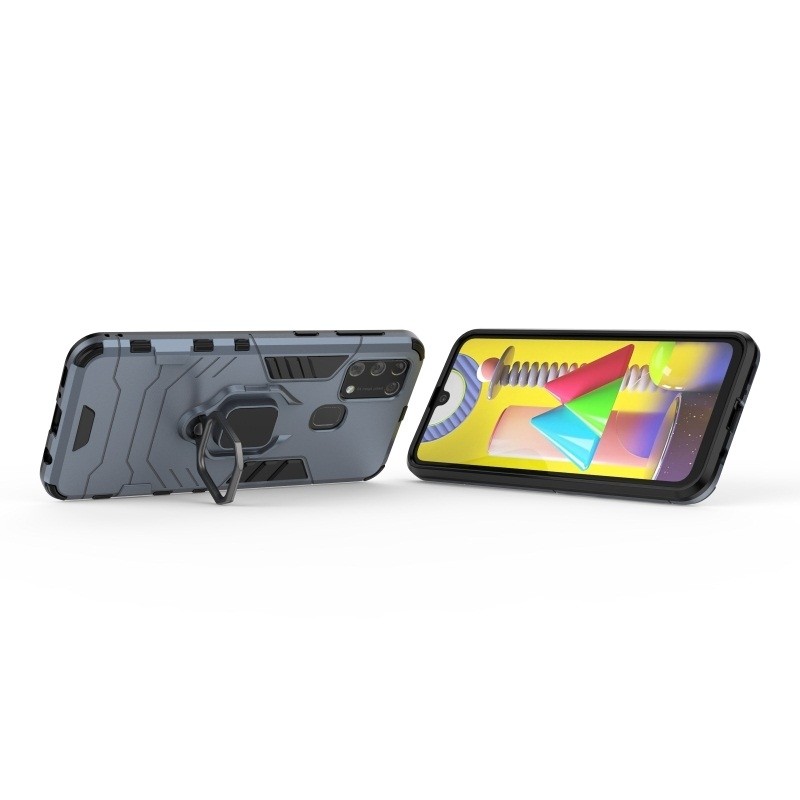 Σκληρή Θήκη Samsung Galaxy M31 Μπλε Με Σταντ PC + TPU Shockproof Protective Case with Magnetic Ring Holder Blue