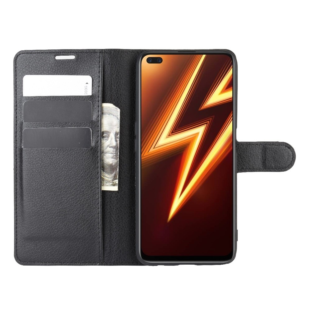 Θήκη Realme 6 Pro Βιβλίο Μαύρο Litchi Texture Horizontal Flip Protective Case with Holder & Card Slots & Wallet Black