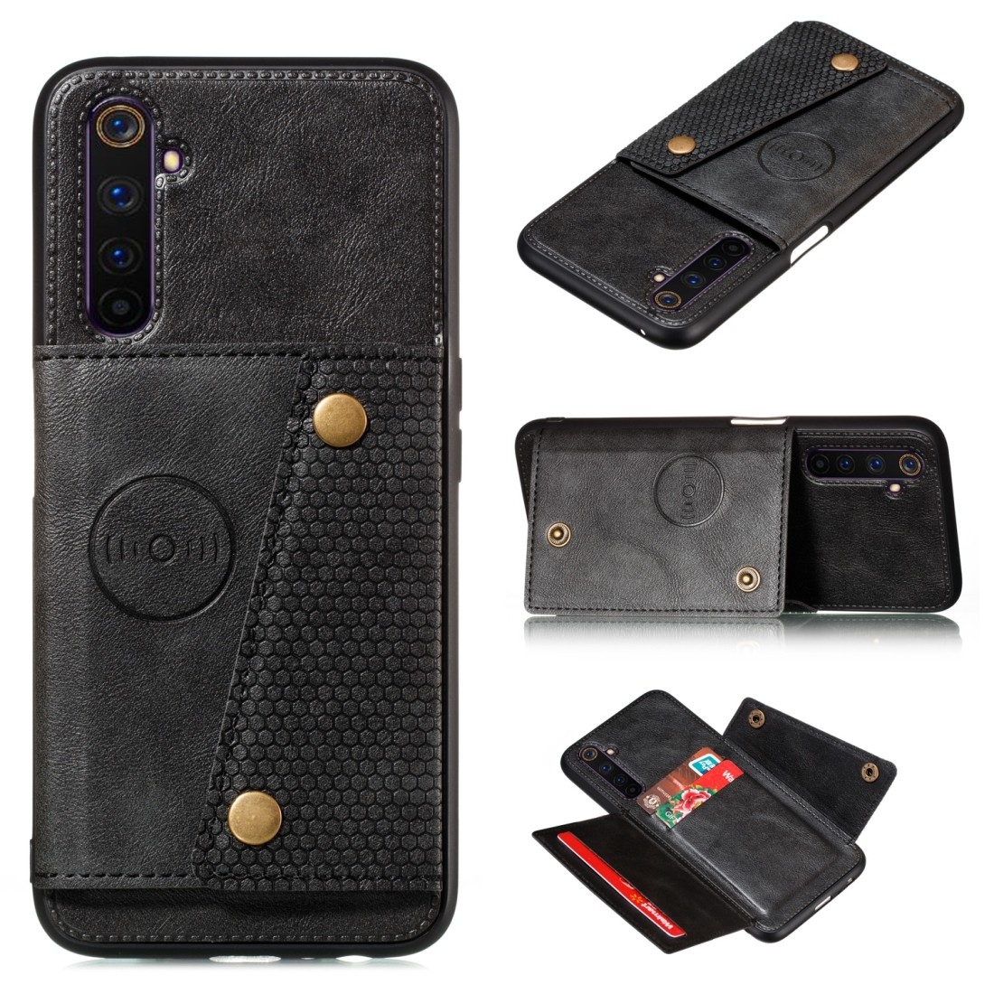Θήκη Realme 6 Pro Μαύρη PU + TPU Shockproof Magnetic Protective Case with Card Slots Black