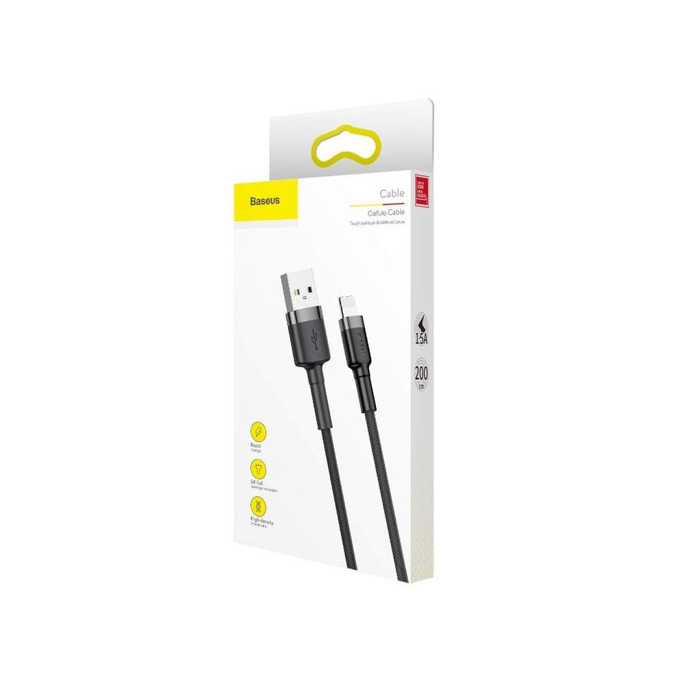 Baseus Cafule Durable Nylon Braided USB to Lightning Cable 2m 1.5A Black / Grey CALKLF-CG1
