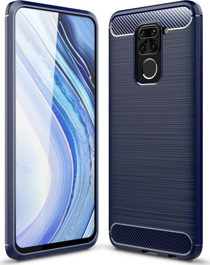 Θήκη Xiaomi Redmi Note 9 Σιλικόνης Μπλε Brushed Carbon Fiber Silicone Case Blue