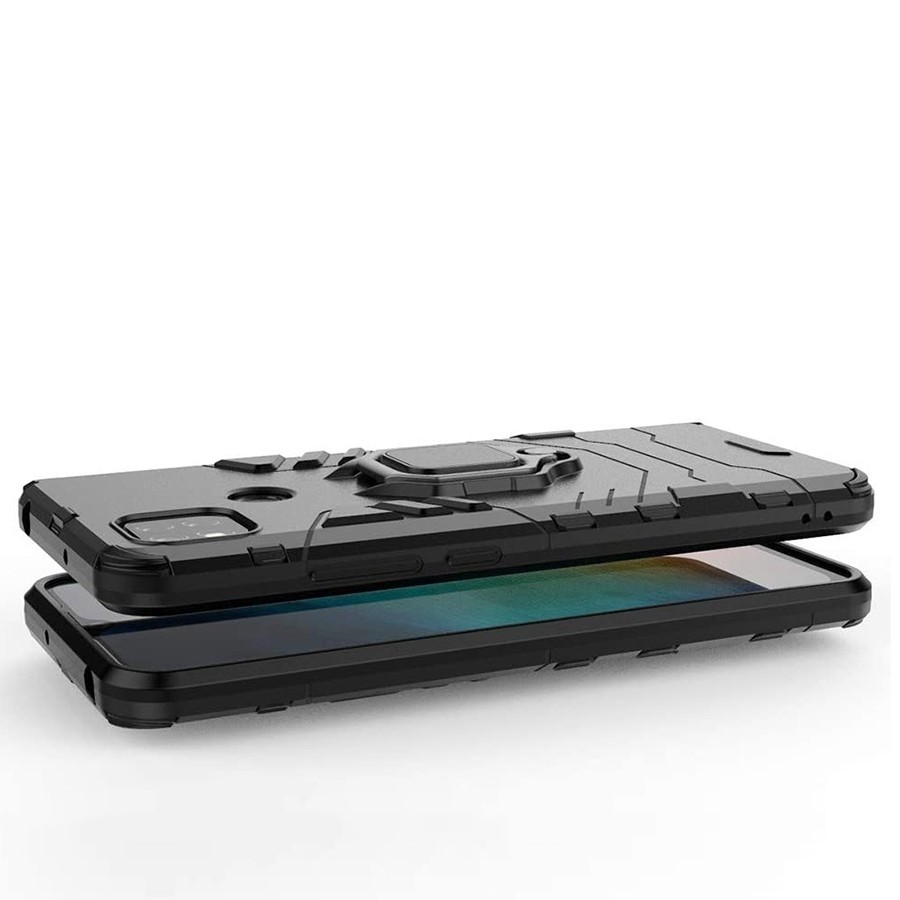 Σκληρή Θήκη Xiaomi Redmi 9C / Redmi 10A Μαύρη Με Σταντ Shockproof PC + TPU Protective Case with Magnetic Ring Holder Black