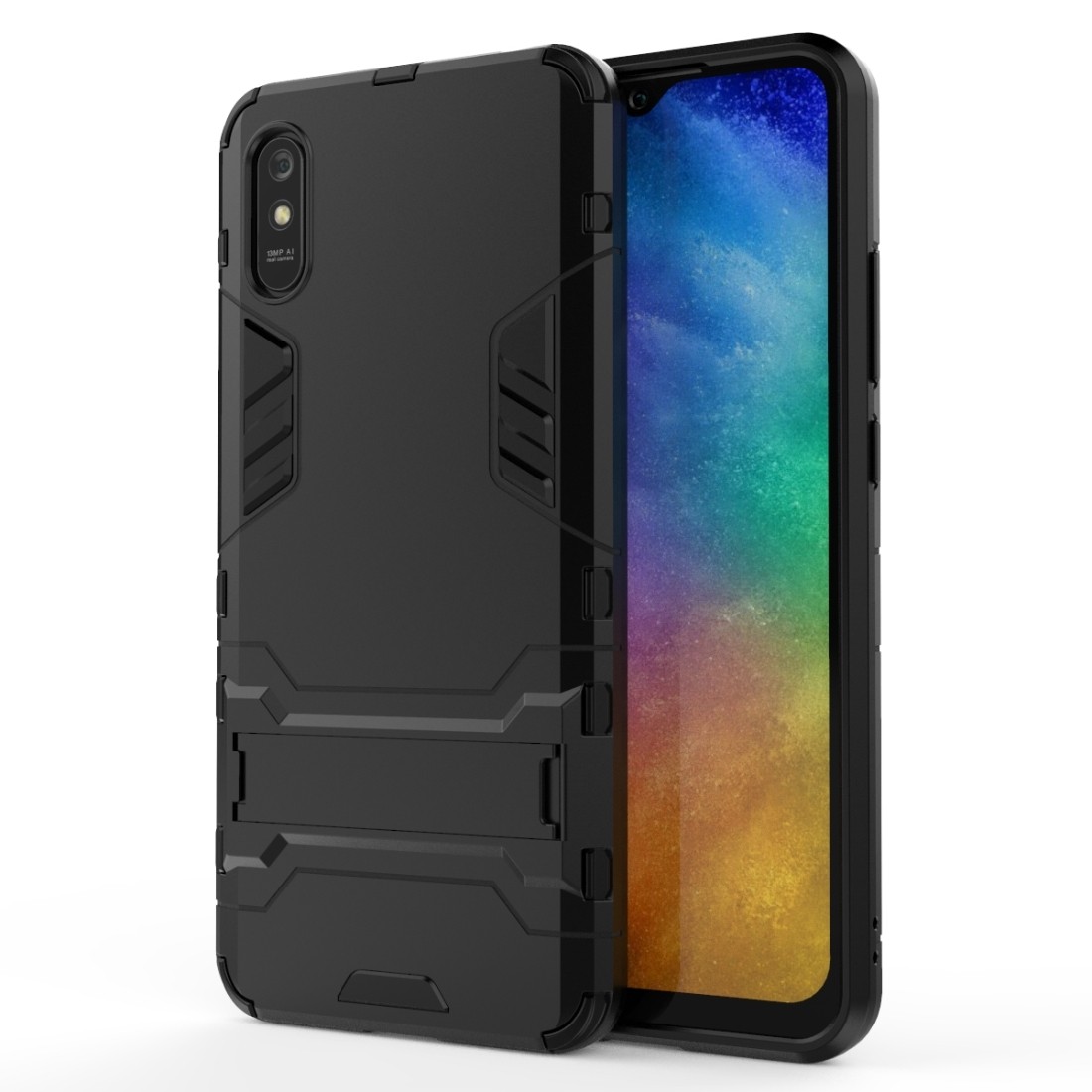 Xiaomi Redmi 9A / 9AT Σκληρή Θήκη Μαύρη PC + TPU Shockproof Protective Case with Holder Black