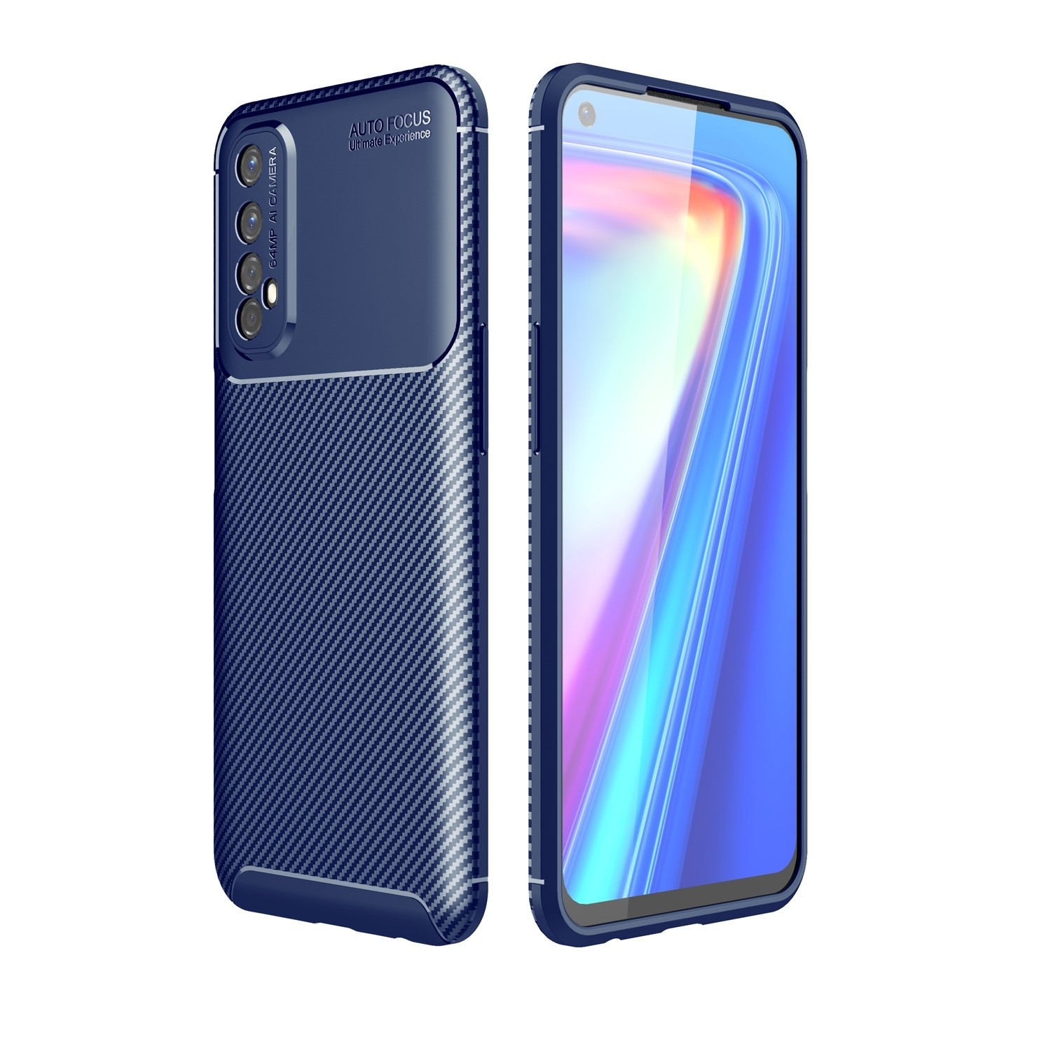 Θήκη Huawei P Smart 2021 Σιλικόνης Μπλε Carbon Fiber Texture Shockproof TPU Case Blue