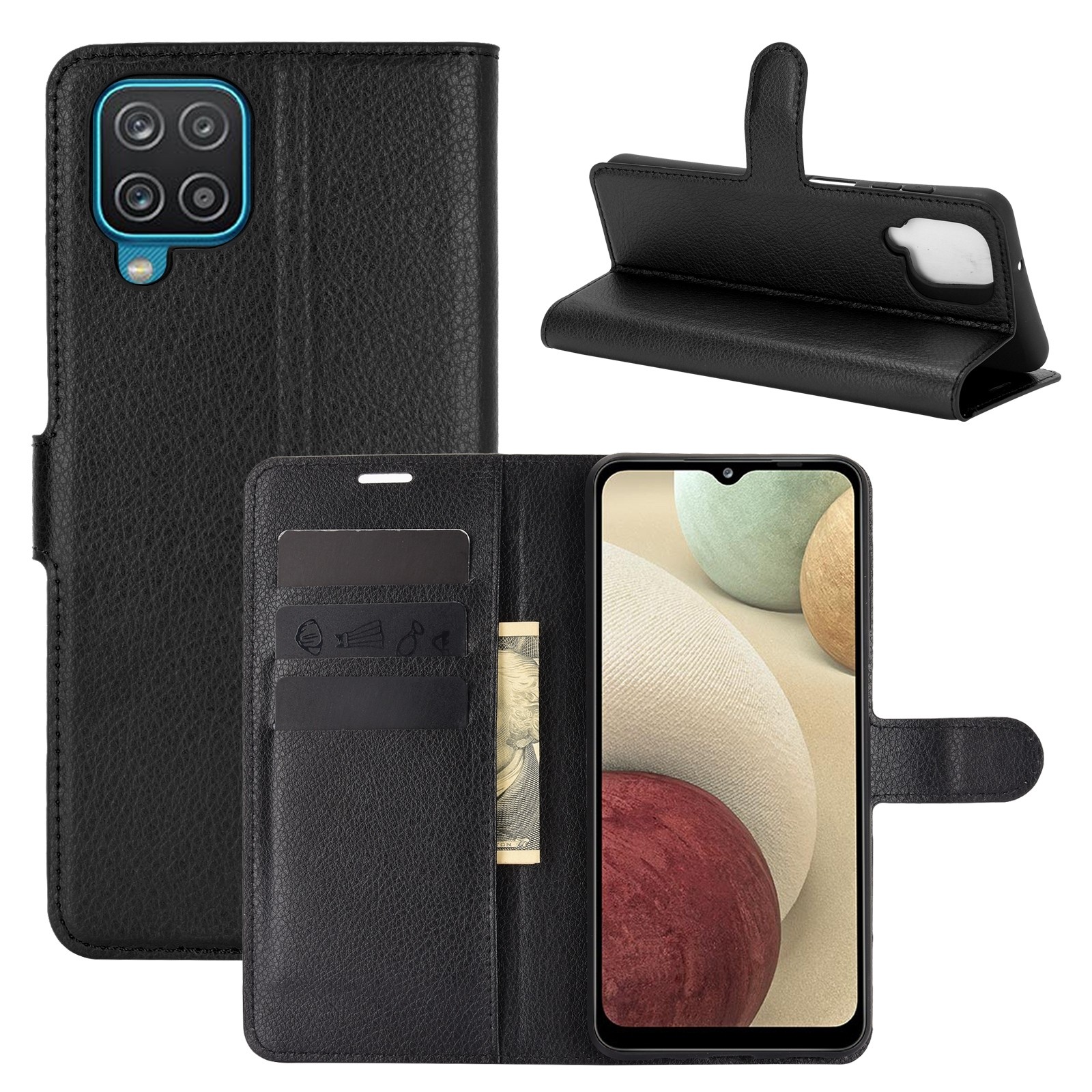 Θήκη Samsung Galaxy A12 / M12 Βιβλίο Μαύρο Litchi Texture Horizontal Flip Protective Case Black