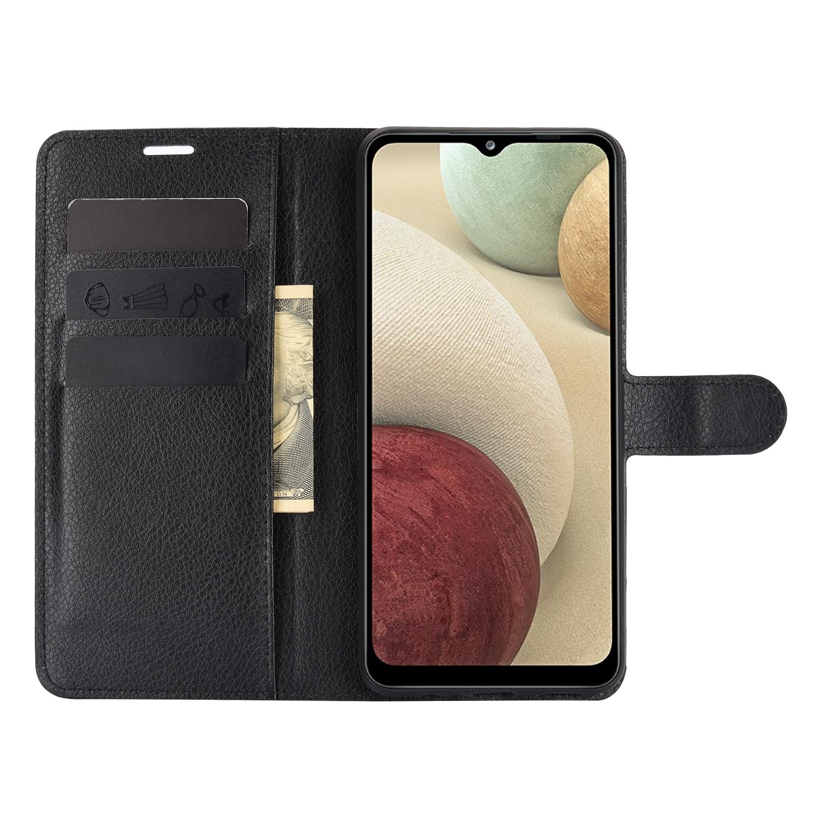 Θήκη Samsung Galaxy A12 / M12 Βιβλίο Μαύρο Litchi Texture Horizontal Flip Protective Case Black
