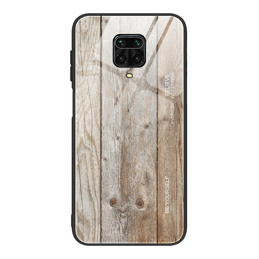 Θήκη Xiaomi Redmi Note 9S / 9 Pro / 9 Pro Max Με Πλαίσιο Σιλικόνης Και Όψη Γυαλιού Wood Grain Glass Protective Case M04