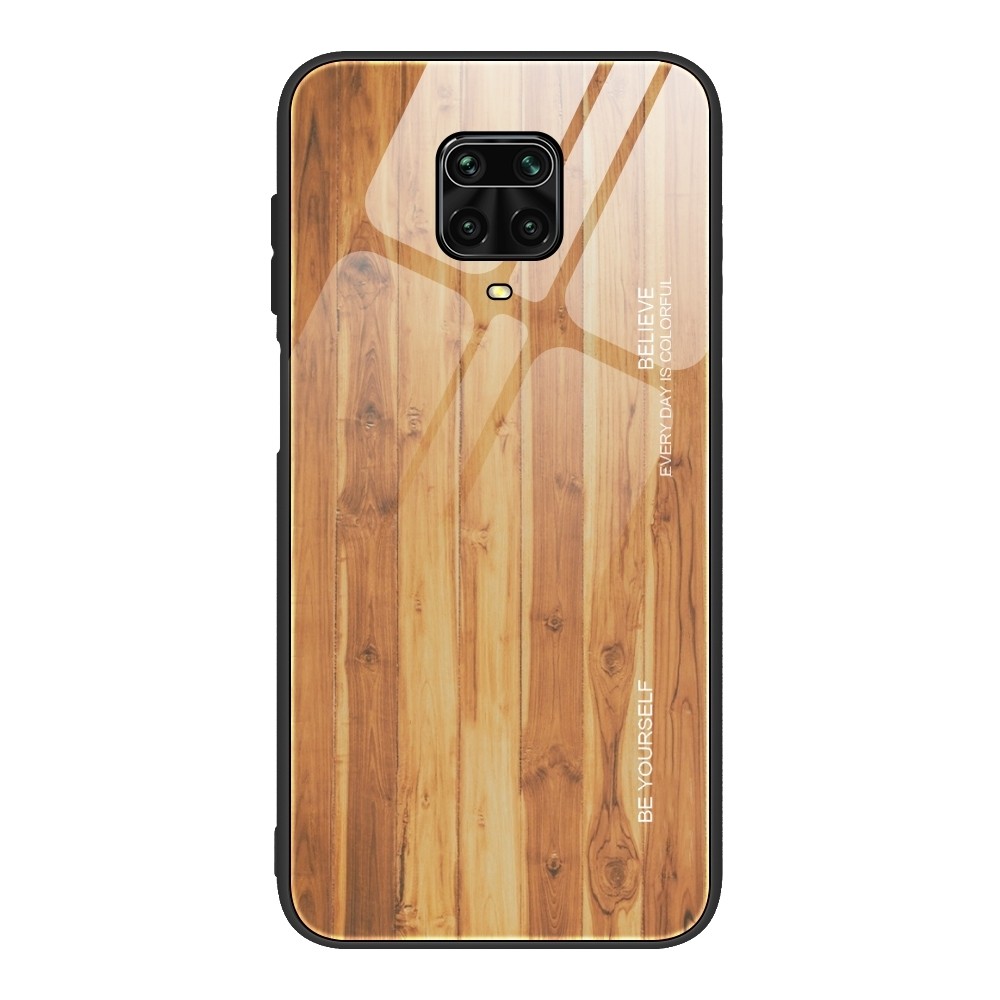 Θήκη Xiaomi Redmi Note 9S / 9 Pro / 9 Pro Max Με Πλαίσιο Σιλικόνης Και Όψη Γυαλιού Wood Grain Glass Protective Case M03