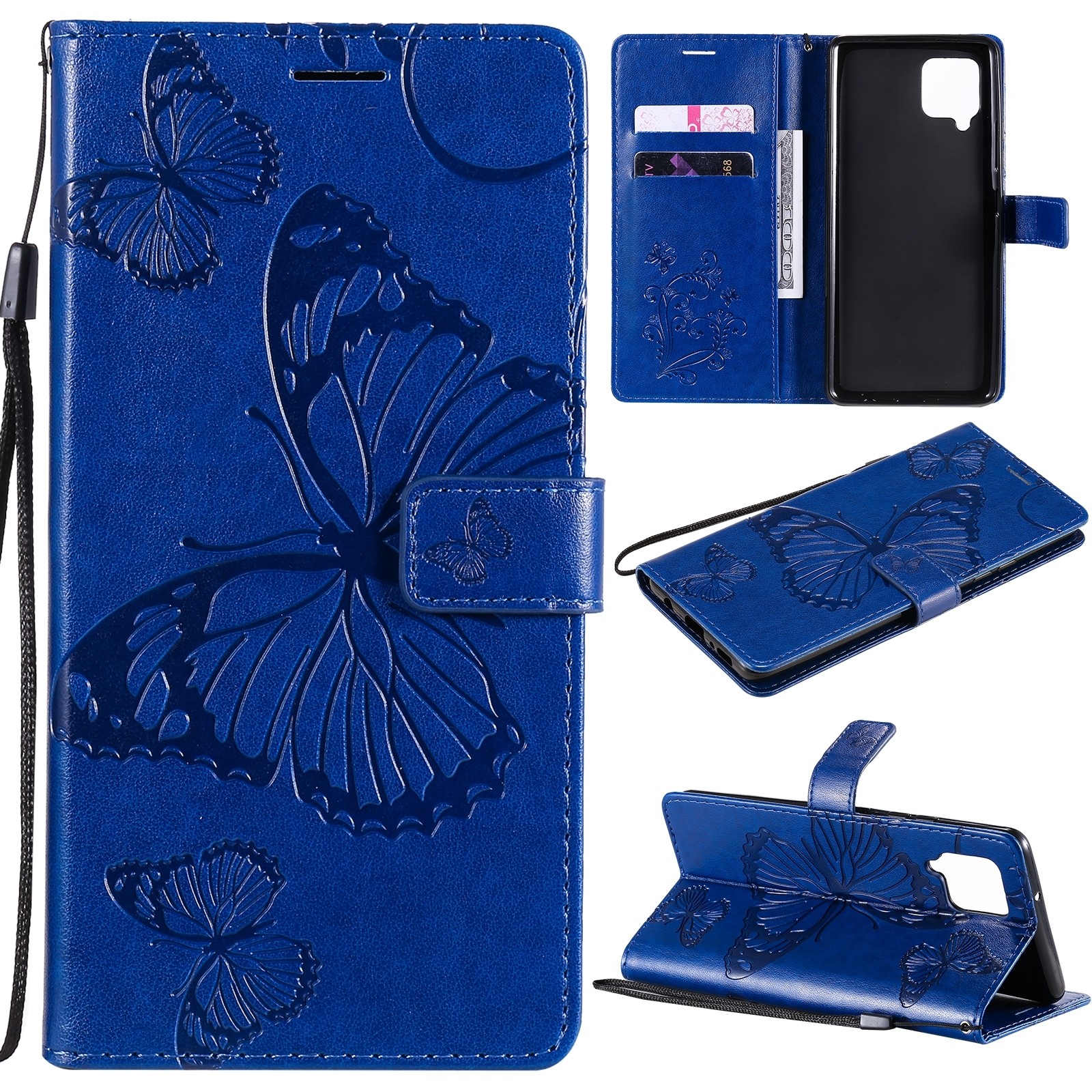 Θήκη Samsung Galaxy A42 Βιβλίο Μπλε Πεταλούδες 3D Butterflies Embossing Pattern Horizontal Flip Case Blue