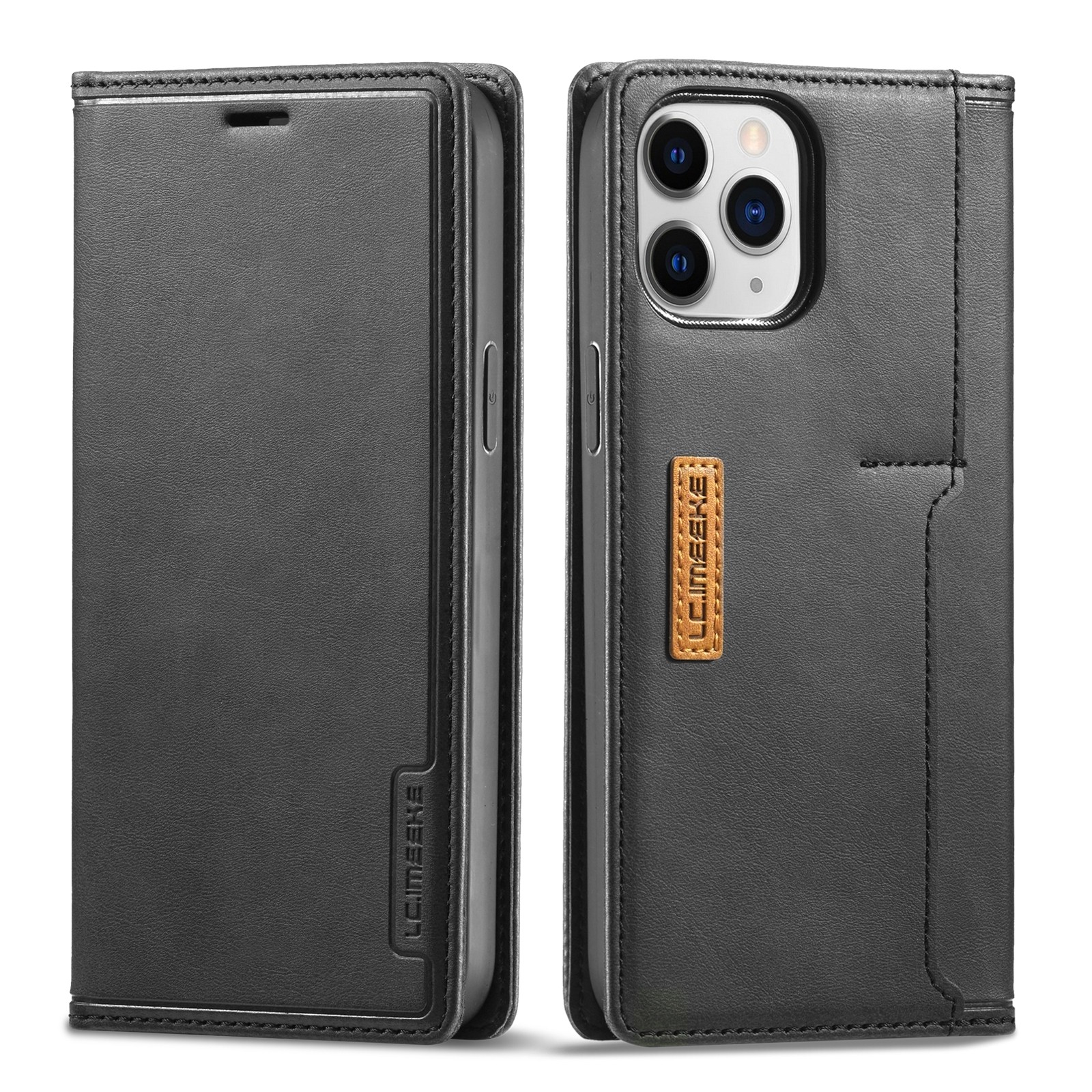 Θήκη iPhone 12 / 12 Pro Βιβλίο Μαύρο LC.IMEEKE LC-001 Series PU + TPU Color Matching Frosted Horizontal Flip Case Black