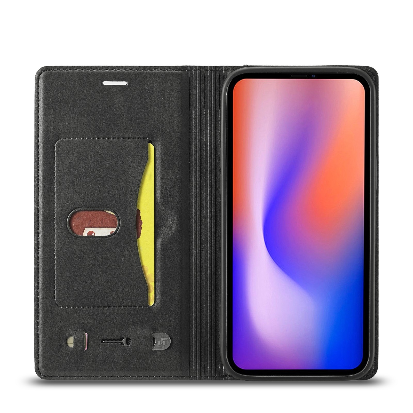 Θήκη iPhone 12 / 12 Pro Βιβλίο Μαύρο LC.IMEEKE LC-001 Series PU + TPU Color Matching Frosted Horizontal Flip Case Black