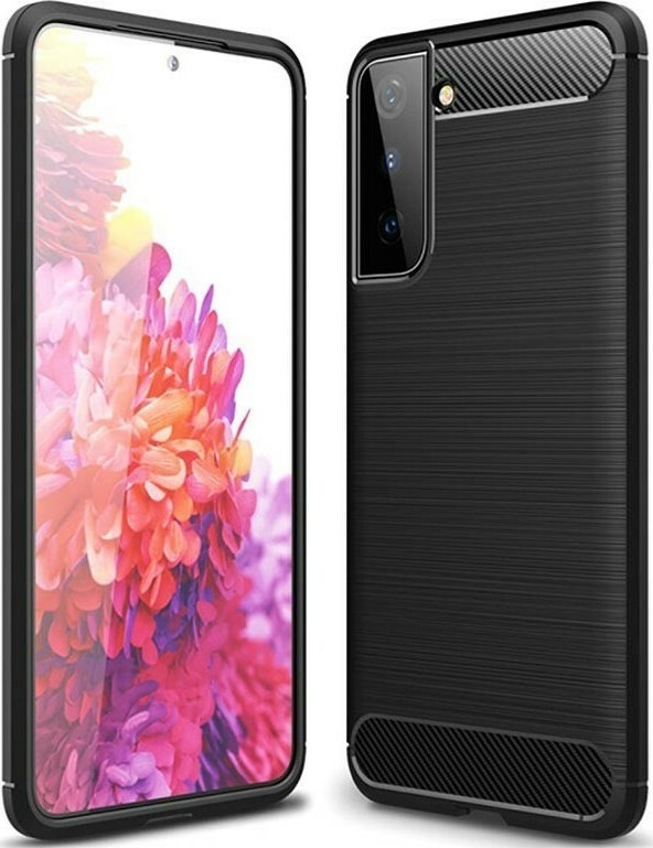 Θήκη Samsung Galaxy S21 Plus 5G Σιλικόνης Μαύρη Brushed Carbon Fiber Silicone Case Black
