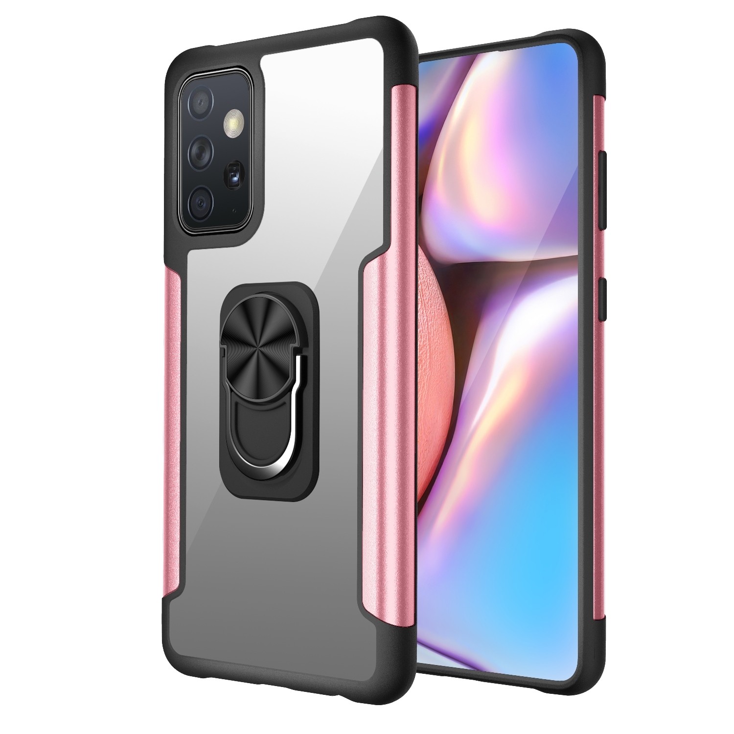 Samsung Galaxy A72 4G / A72 5G Θήκη Ροζ - Χρυσή PC + TPU + Metal Shockproof Protective Case with Ring Holder Rose - Gold