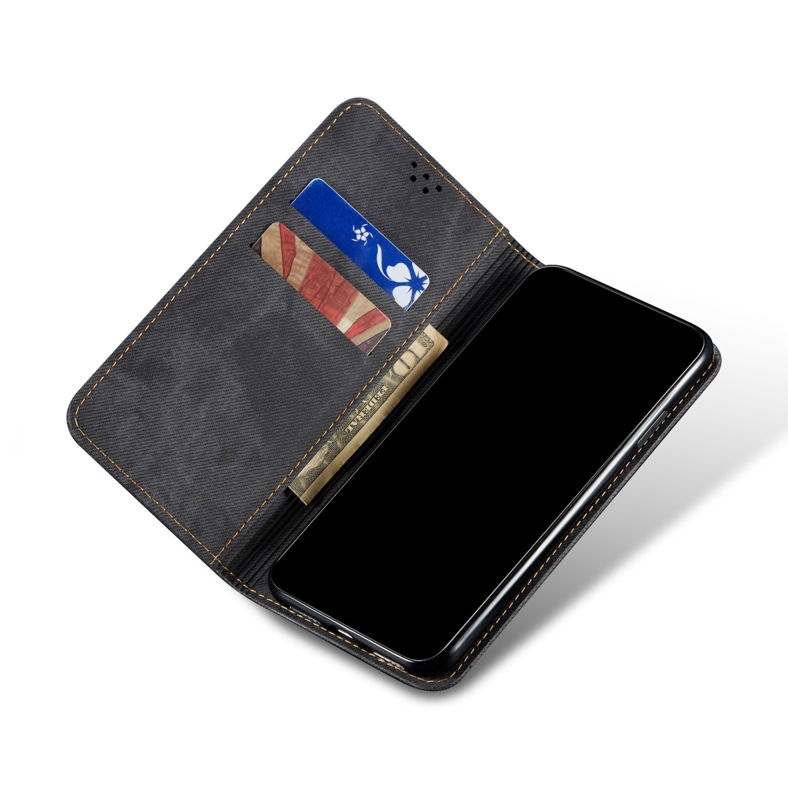 Θήκη Xiaomi Redmi Note 10 4G / Note 10S / Poco M5s Βιβλίο Μαύρο Denim Texture Casual Style Horizontal Flip Case Black