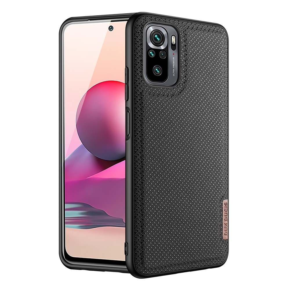 Θήκη Xiaomi Redmi Note 10 4G / Note 10S / Poco M5s Μαύρη με Πλαίσιο Σιλικόνης και Επένδυση από Ύφασμα DUX DUCIS Fino Series PU +