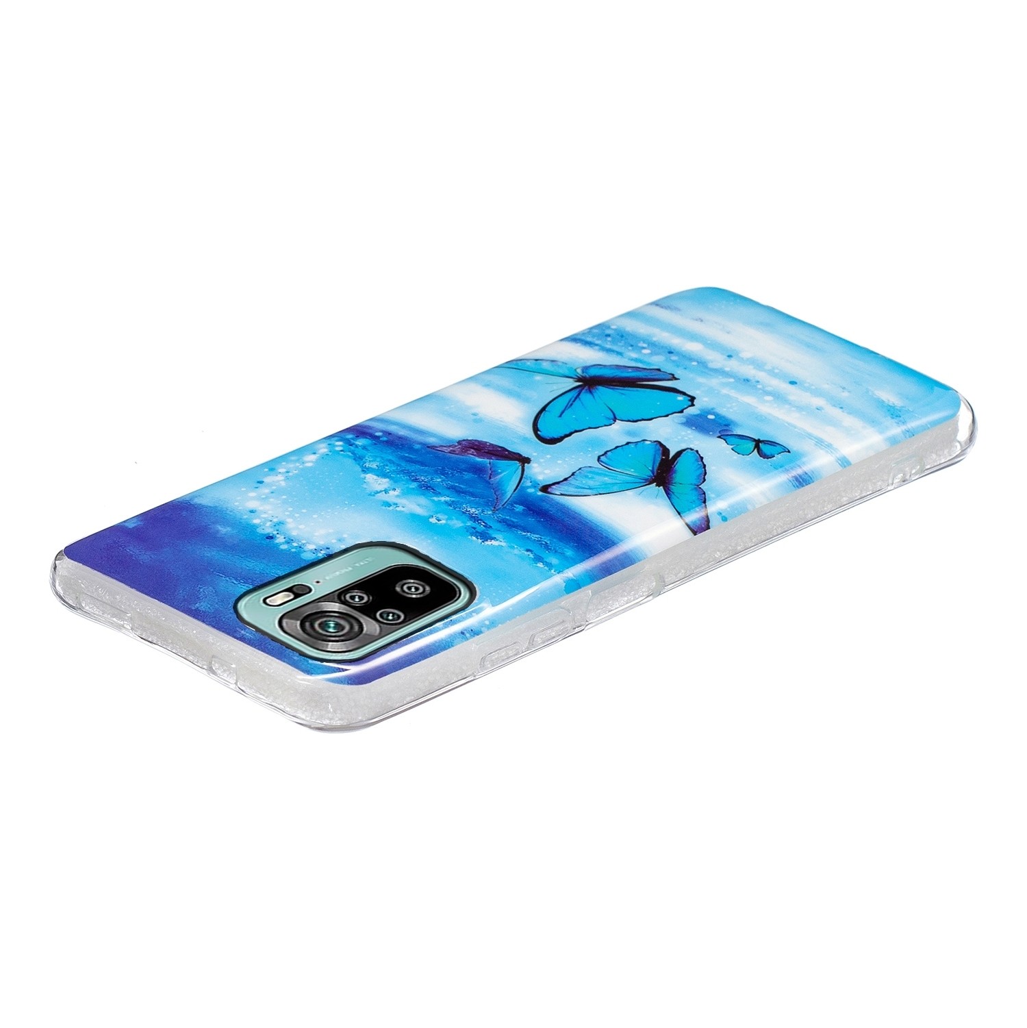 Θήκη Xiaomi Redmi Note 10 4G / Note 10S / Poco M5s Σιλικόνης Μπλε Πεταλούδες Luminous TPU Protective Case Butterflies