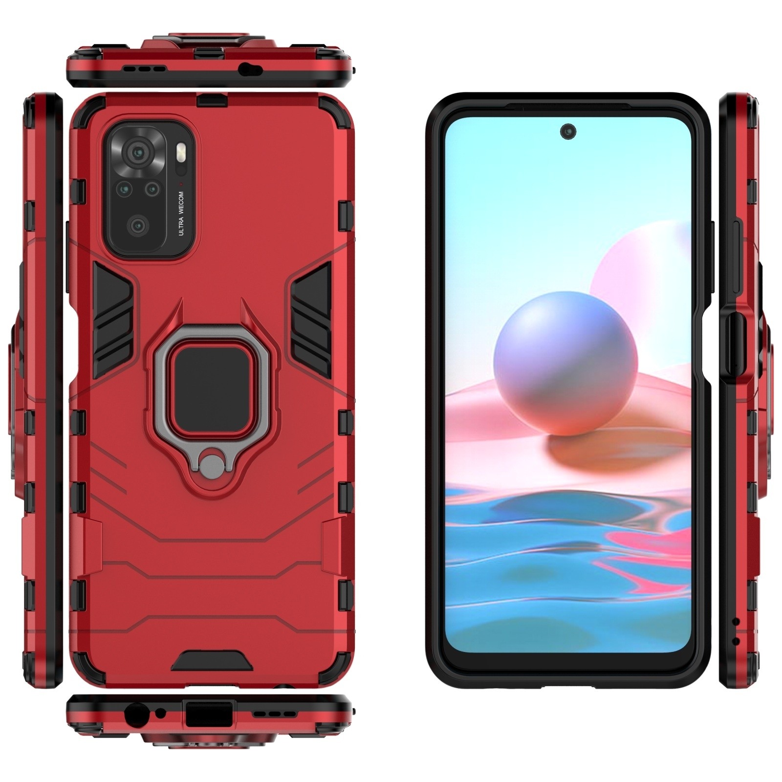 Σκληρή Θήκη Xiaomi Redmi Note 10 4G / Note 10S / Poco M5s Κόκκινη Με Σταντ Shockproof PC + TPU Protective Case with Magnetic Rin
