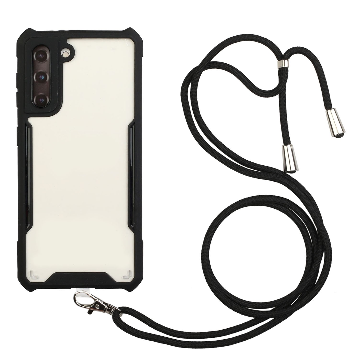 Θήκη Samsung Galaxy S21 5G Μαύρη με Λουράκι Acrylic + Color TPU Shockproof Case with Neck Lanyard Black