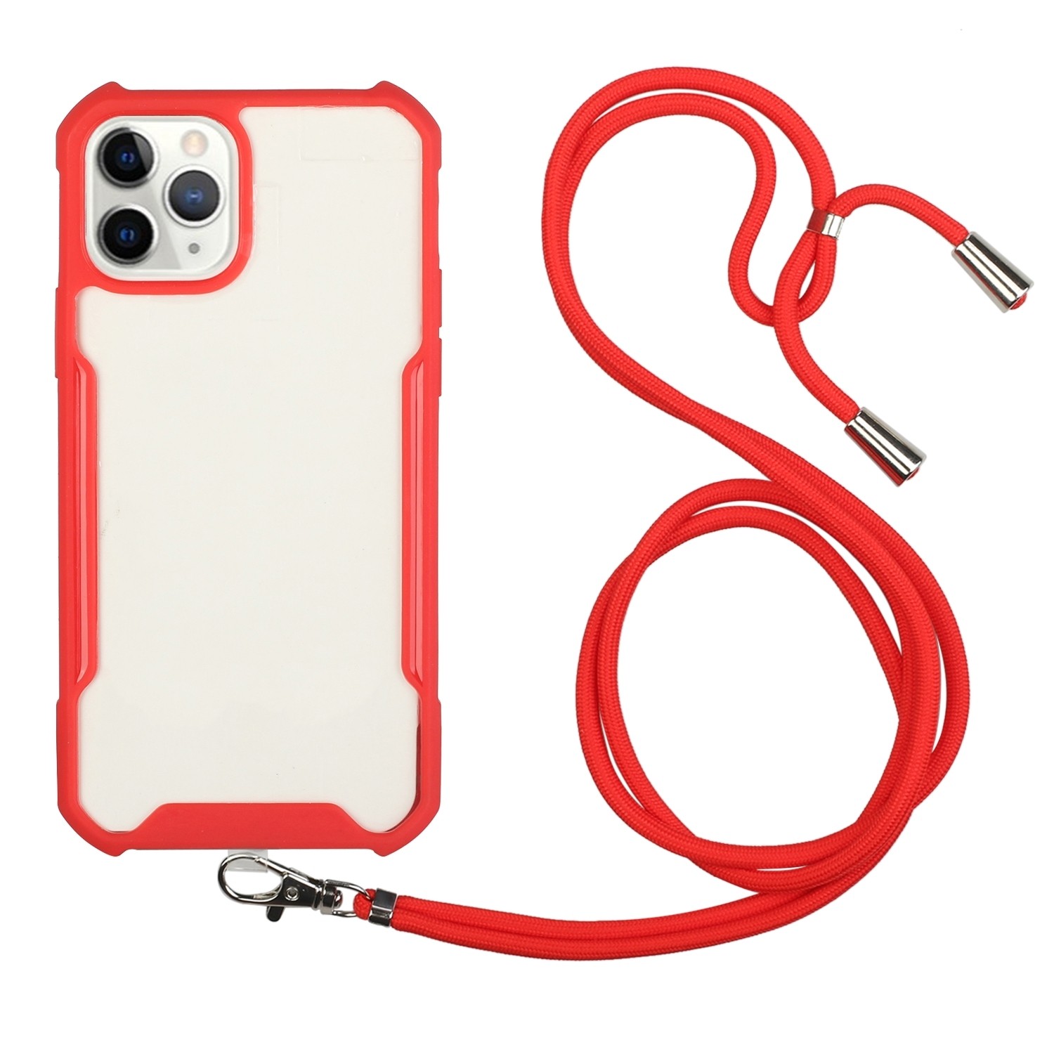 Θήκη iPhone 12 Κόκκινη με Λουράκι Acrylic + Color TPU Shockproof Case with Neck Lanyard Red