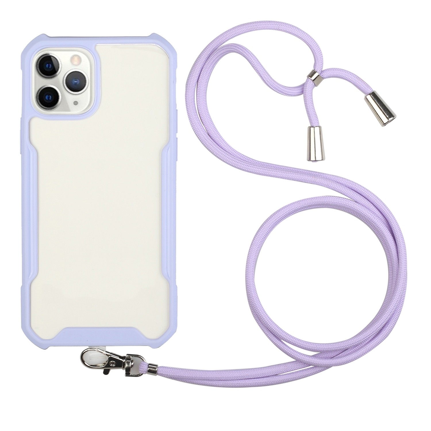 Θήκη iPhone 12 Μωβ με Λουράκι Acrylic + Color TPU Shockproof Case with Neck Lanyard Purple