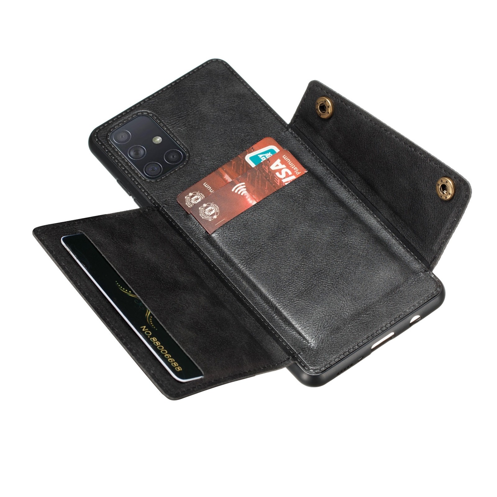 Θήκη Samsung Galaxy A32 5G Μαύρη Double Buckle PU + TPU Shockproof Magnetic Protective Case with Card Slot & Holder Black