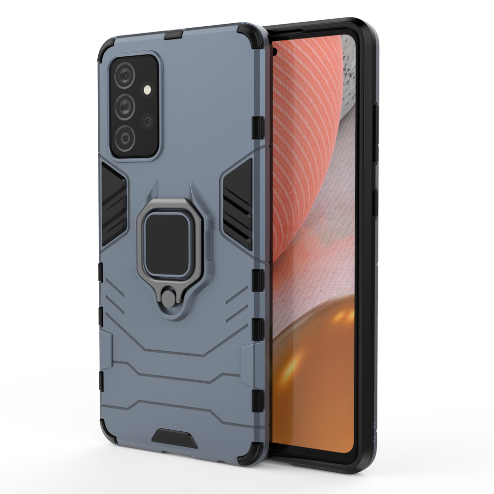 Samsung Galaxy A72 4G / A72 5G Σκληρή Θήκη Μπλε Με Σταντ Shockproof PC + TPU Protective Case with Magnetic Ring Holder Blue