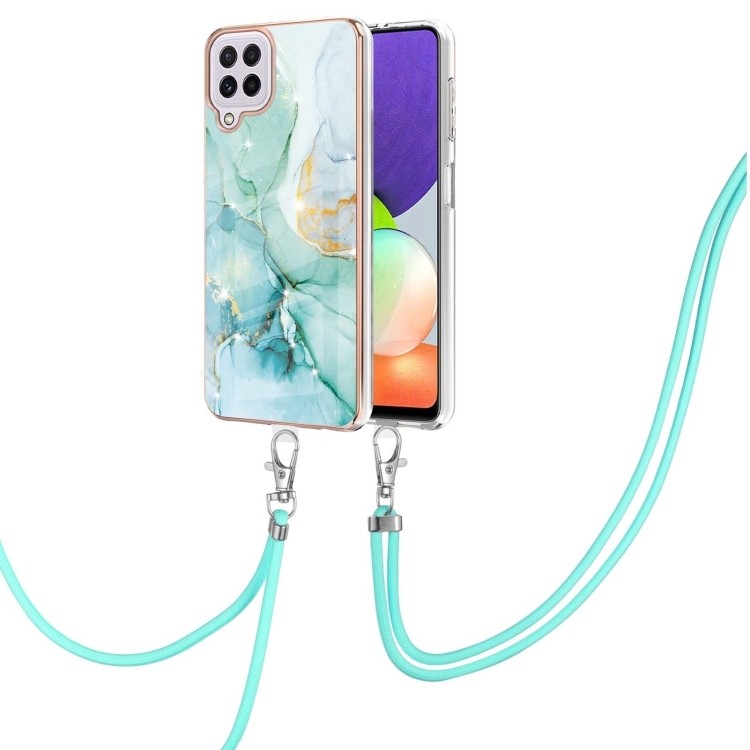Θήκη Samsung Galaxy A22 4G / M32 4G Σιλικόνης Μάρμαρο Πράσινο Με Λουράκι Silicone Case with Neck Strap Lanyard Green