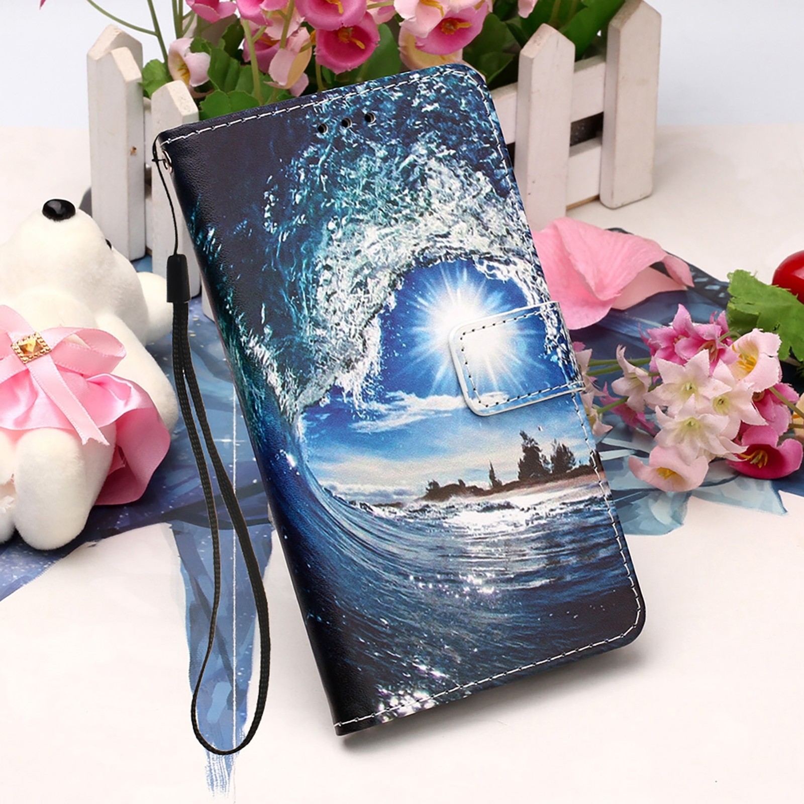 Θήκη Xiaomi Mi 11 Lite 4G / Mi 11 Lite 5G Βιβλίο Κύματα Colored Drawing Pattern Plain Weave Horizontal Flip Case Waves And Sun
