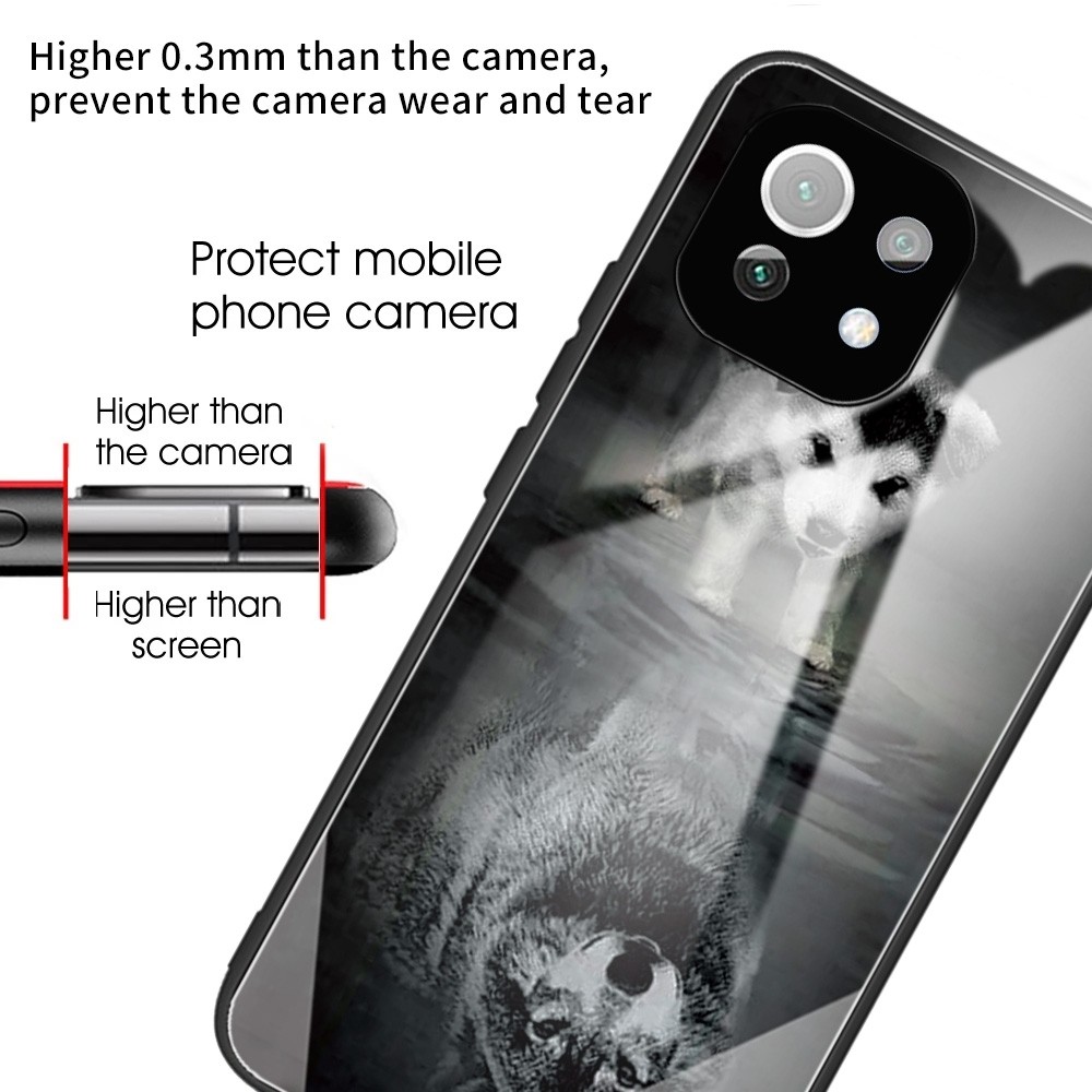 Θήκη Xiaomi Mi 11 Lite 4G / Mi 11 Lite 5G Με Πλαίσιο Σιλικόνης Και Όψη Γυαλιού Colorful Painted Glass Shockproof Case Puppy
