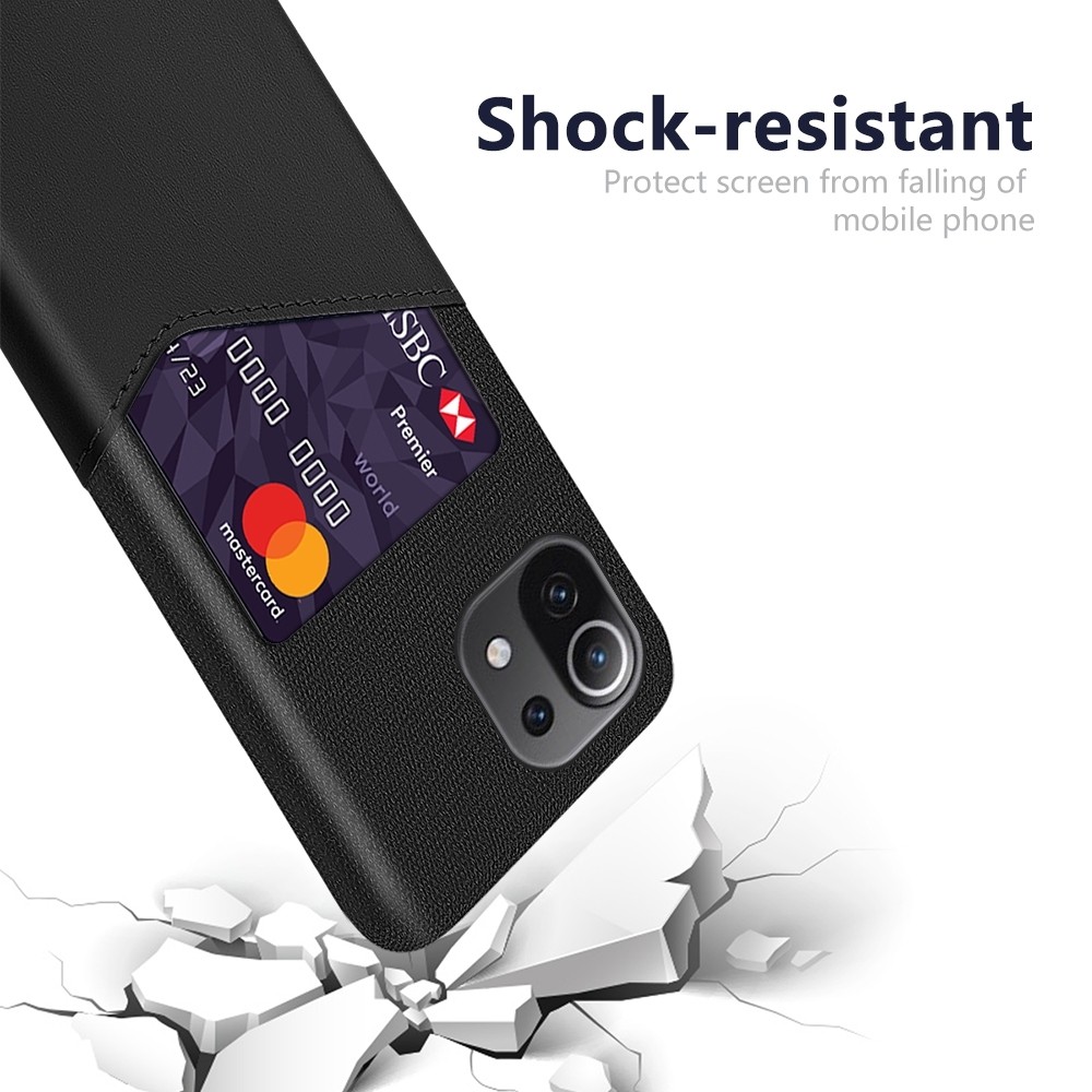 Θήκη Xiaomi Mi 11 Lite 4G / Mi 11 Lite 5G Σιλικόνης Μαύρη Cloth Texture PC + PU Leather Shockproof Case with Card Slot Black