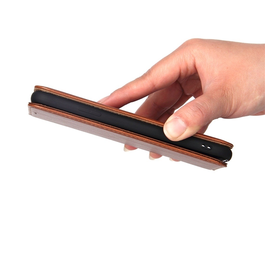iPhone XR Θήκη Βιβλίο Καφέ Dermis Texture PU Horizontal Flip Leather Case Brown