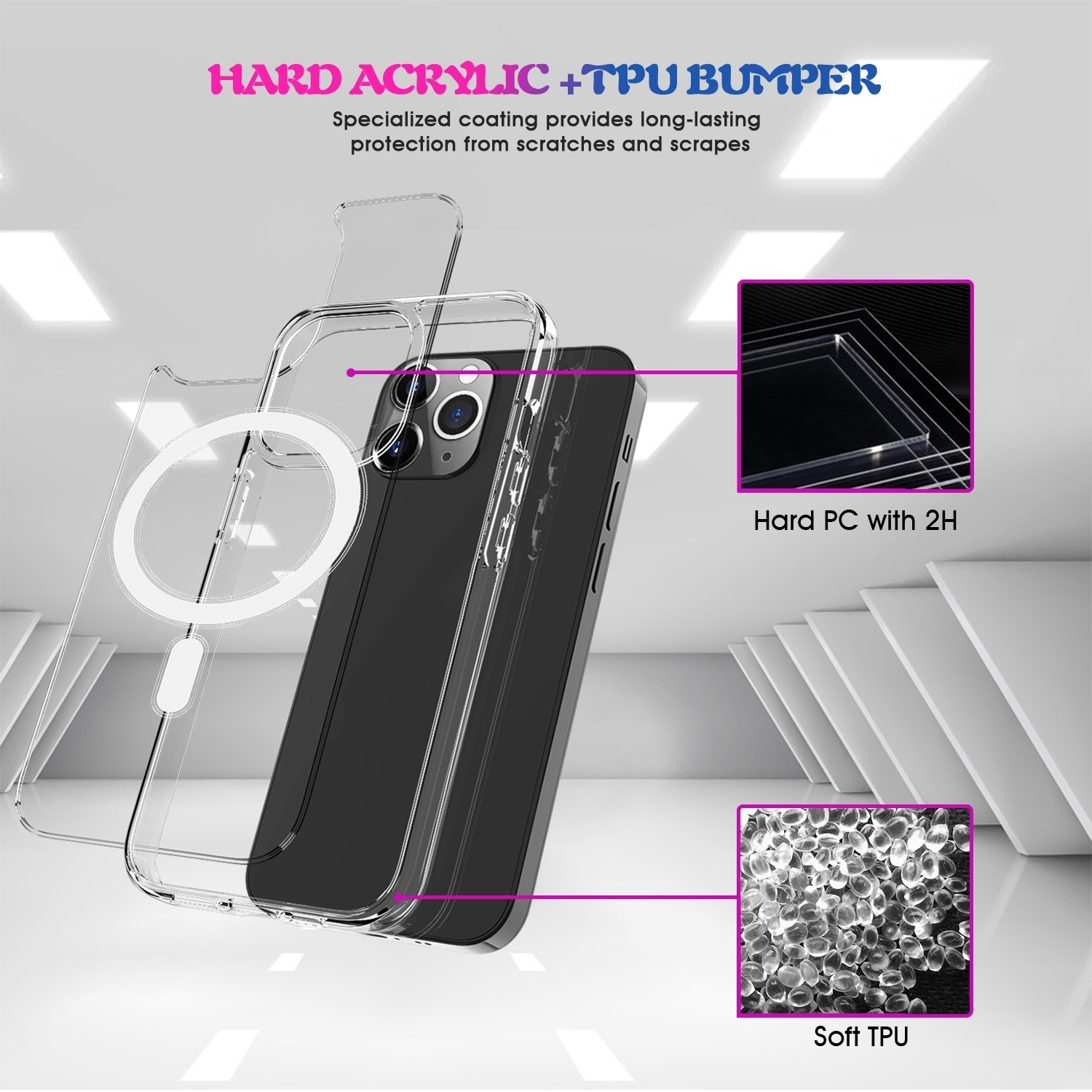 Θήκη iPhone 13 Pro Διάφανη Magsafe Case Magnetic Ring Clear Crystal Acrylic +TPU Four-corner Airbag Shockproof Transparent