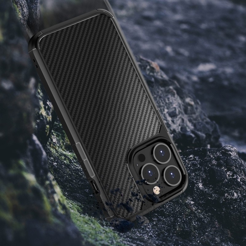 Θήκη iPhone 13 Pro Σιλικόνης Μαύρη Pioneer Carbon Fiber Texture Shockproof TPU + PC Case Black