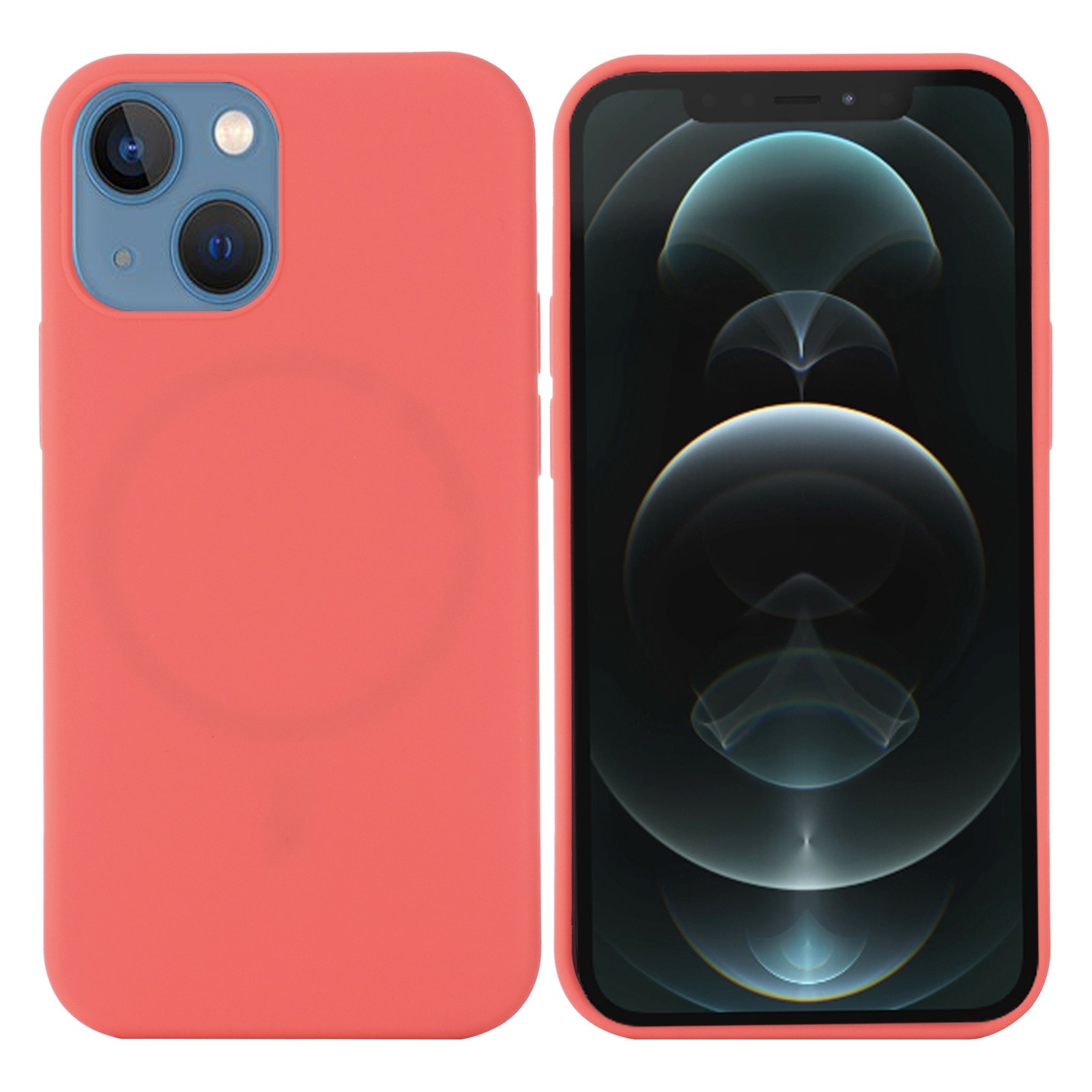 Θήκη iPhone 13 Σιλικόνης Κοραλί Shockproof Magnetic Magsafe Silicone Case Pink Orange