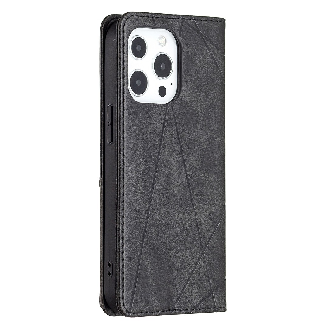Θήκη iPhone 13 Pro Βιβλίο Μαύρο Rhombus Texture Horizontal Flip Magnetic Case Black