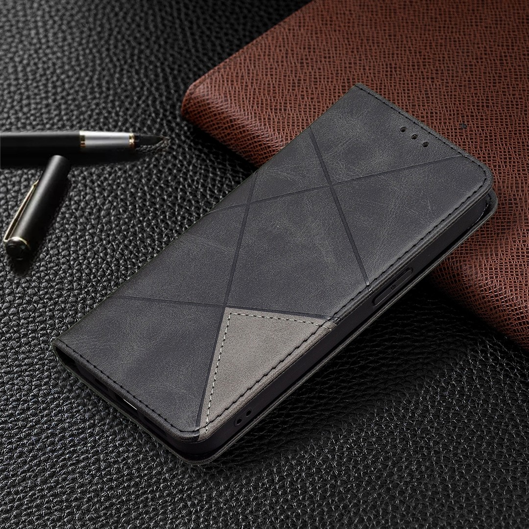 Θήκη iPhone 13 Pro Βιβλίο Μαύρο Rhombus Texture Horizontal Flip Magnetic Case Black