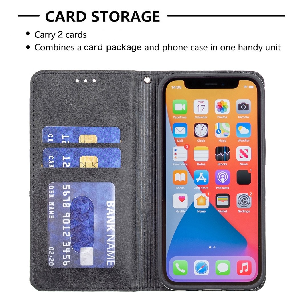 Θήκη iPhone 13 Βιβλίο Μαύρο Rhombus Texture Horizontal Flip Magnetic Case Black