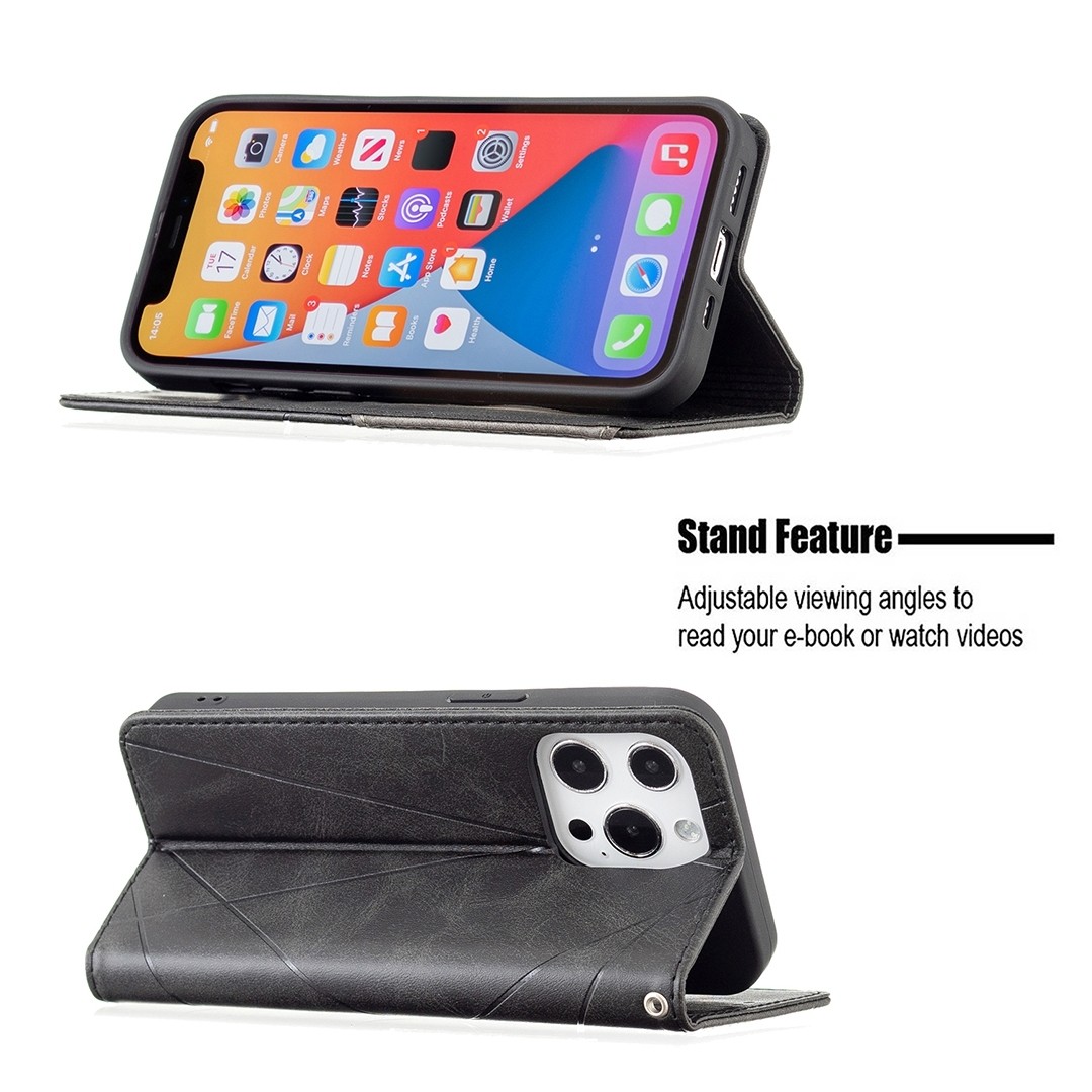 Θήκη iPhone 13 mini Βιβλίο Μαύρο Rhombus Texture Horizontal Flip Magnetic Case Black