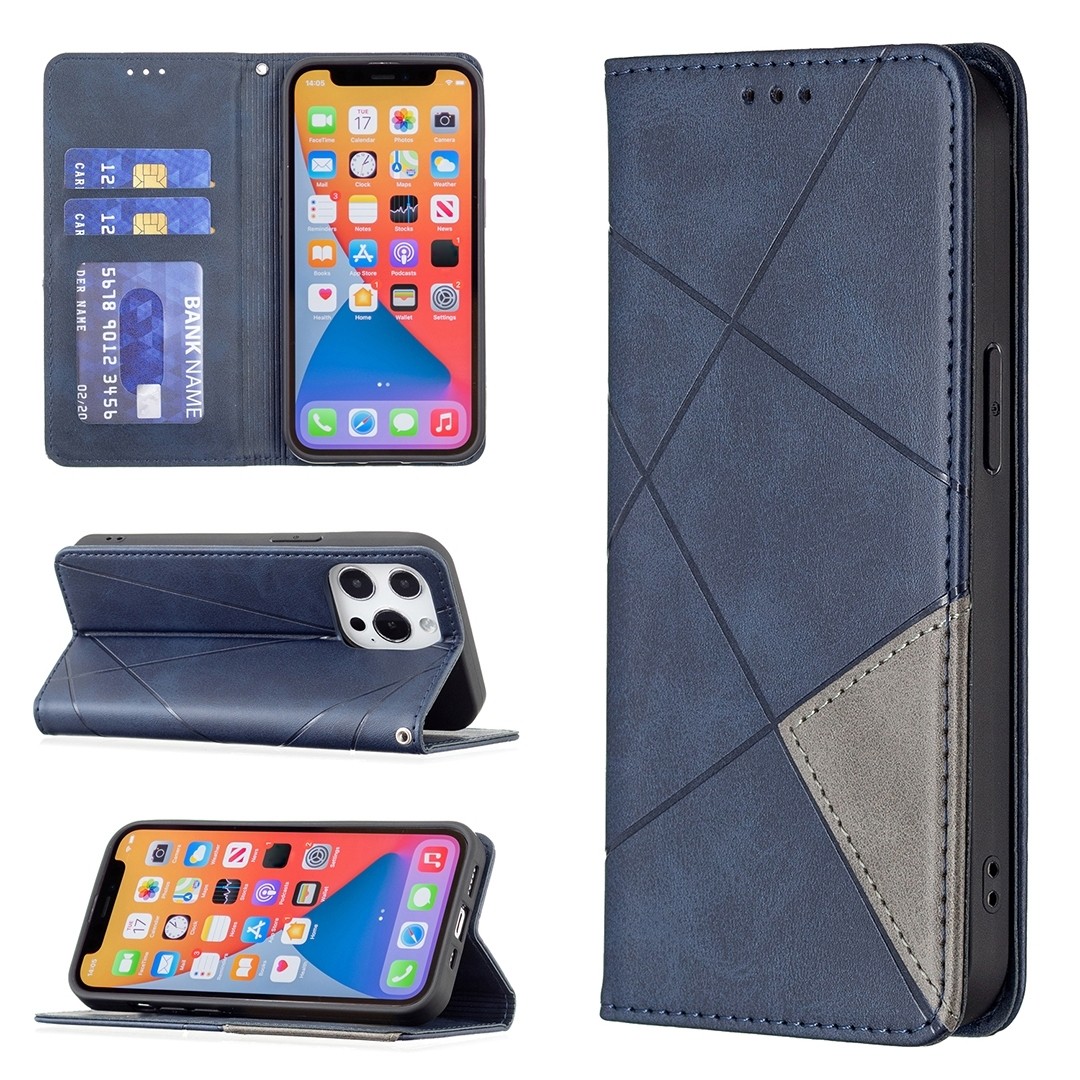 Θήκη iPhone 13 Βιβλίο Μπλε Rhombus Texture Horizontal Flip Magnetic Case Blue