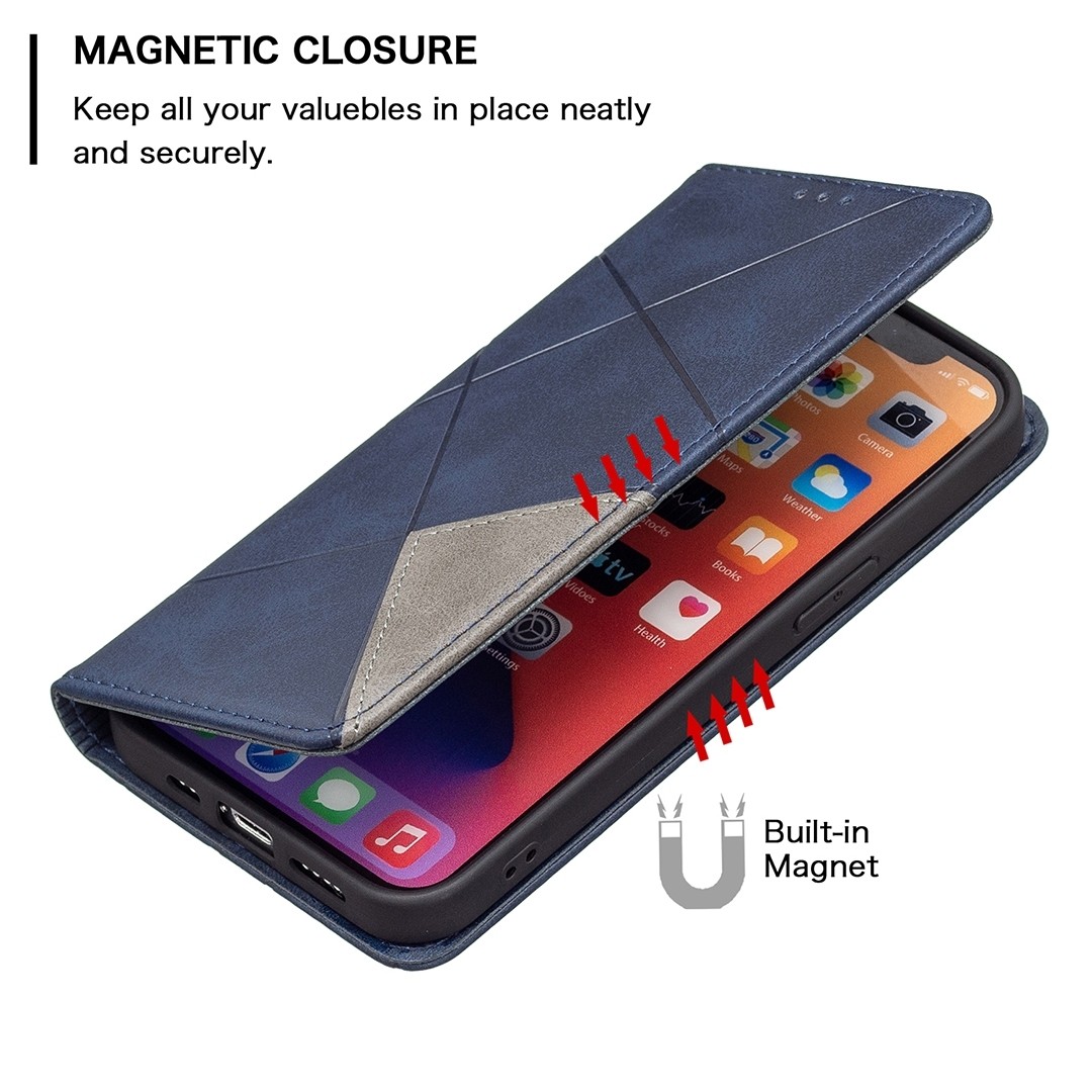 Θήκη iPhone 13 Βιβλίο Μπλε Rhombus Texture Horizontal Flip Magnetic Case Blue