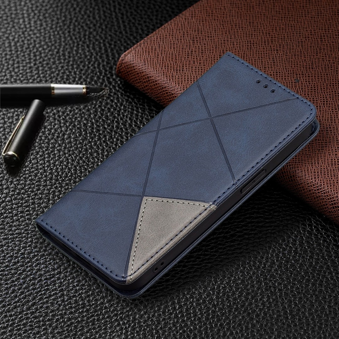 Θήκη iPhone 13 Βιβλίο Μπλε Rhombus Texture Horizontal Flip Magnetic Case Blue