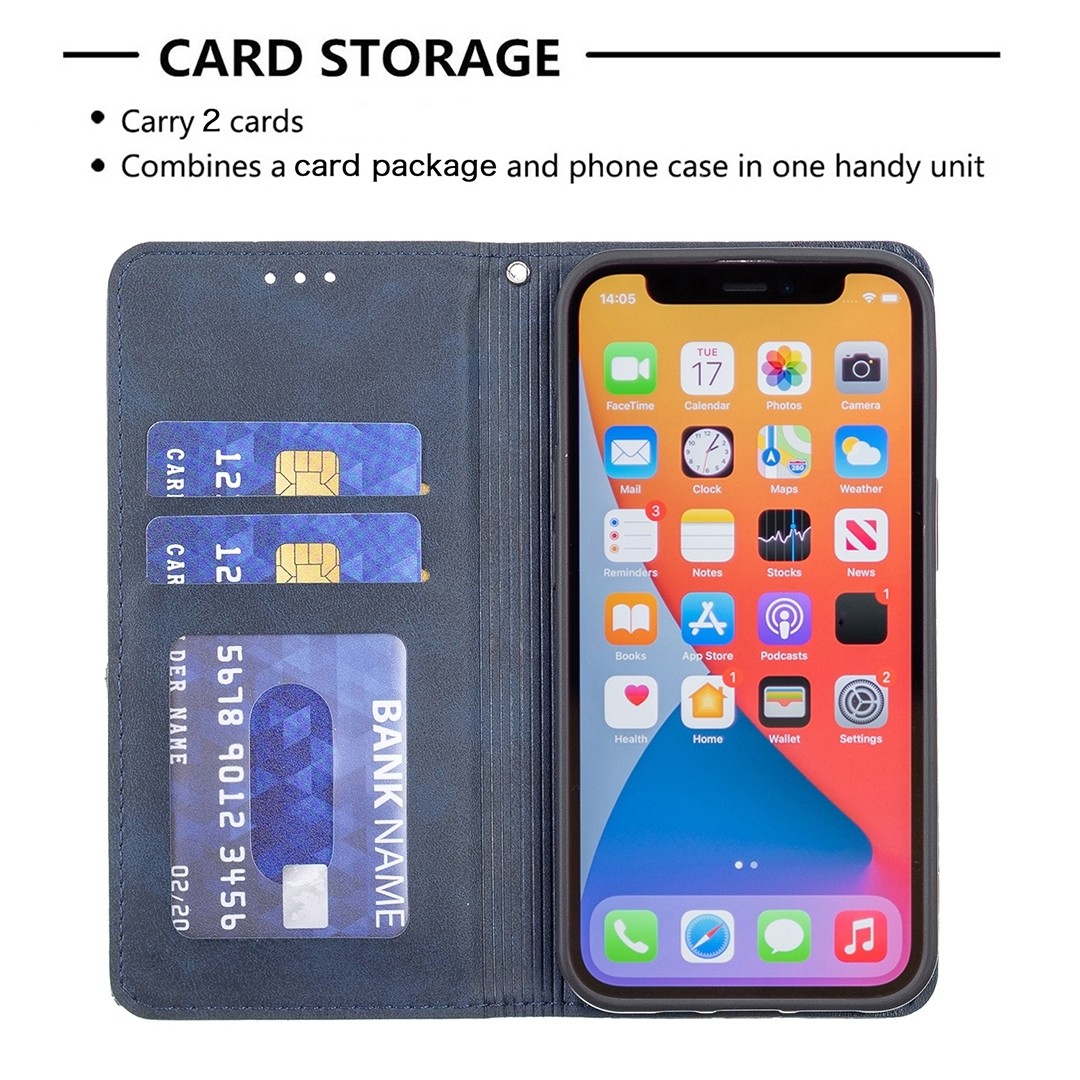 Θήκη iPhone 13 Pro Βιβλίο Μπλε Rhombus Texture Horizontal Flip Magnetic Case Blue